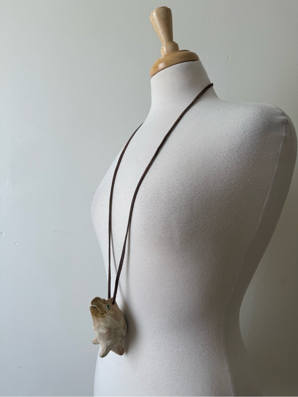 Vintage Handmade Ceramic Ocarina Necklace Bird Whistle Pendant